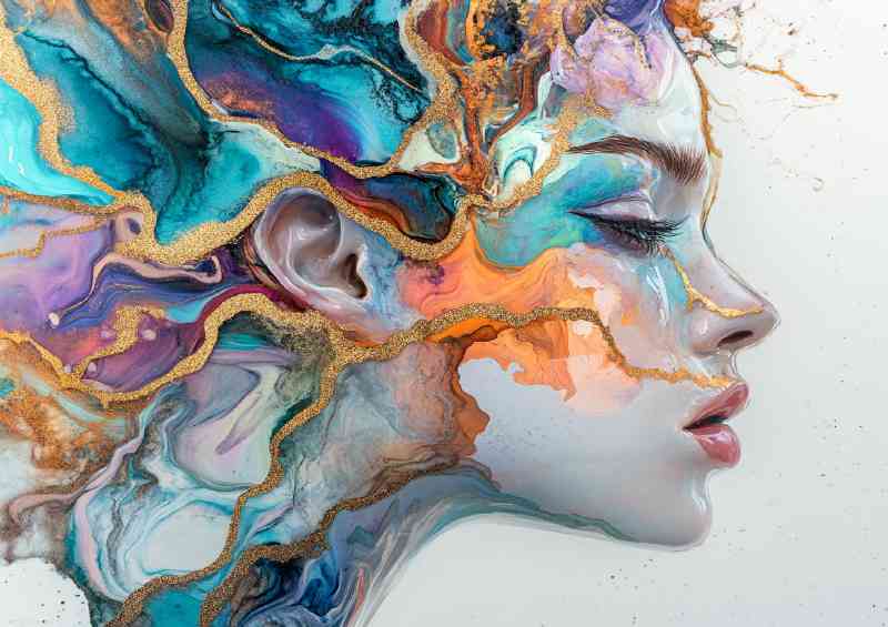 Alcohol ink with thin gold or silver metallic inlay | Metal Poster