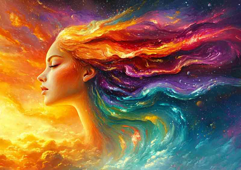 Beautiful colorful woman made of paint and swirls | Metal Poster