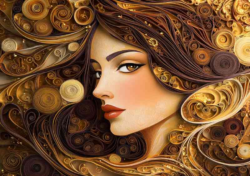 Beautiful woman in gold paper art stylr | Canvas