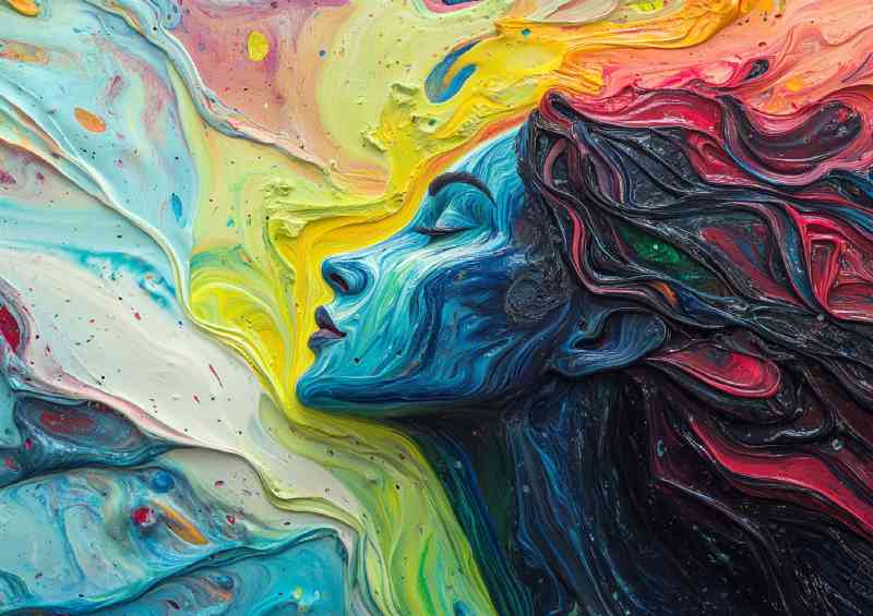 Colorful woman made of paint her hair flo liquid | Metal Poster