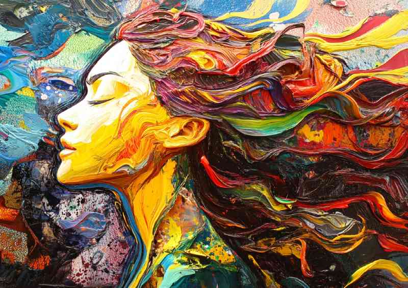 Colorful woman made of paint her hair flow | Di-Bond