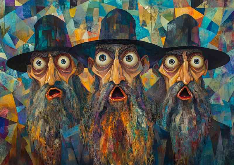 Surrealistic painting of three DMT figures | Di-Bond