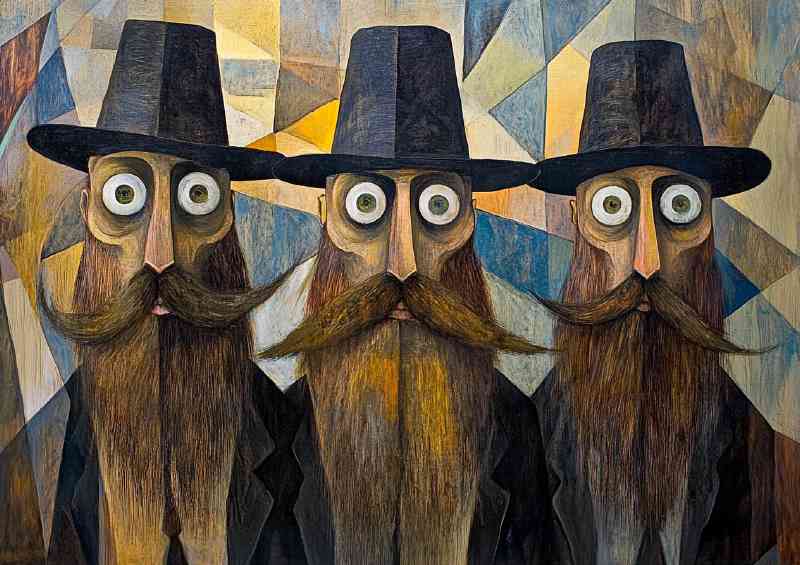 Surrealistic painting of three DMT figures with long brards | Poster