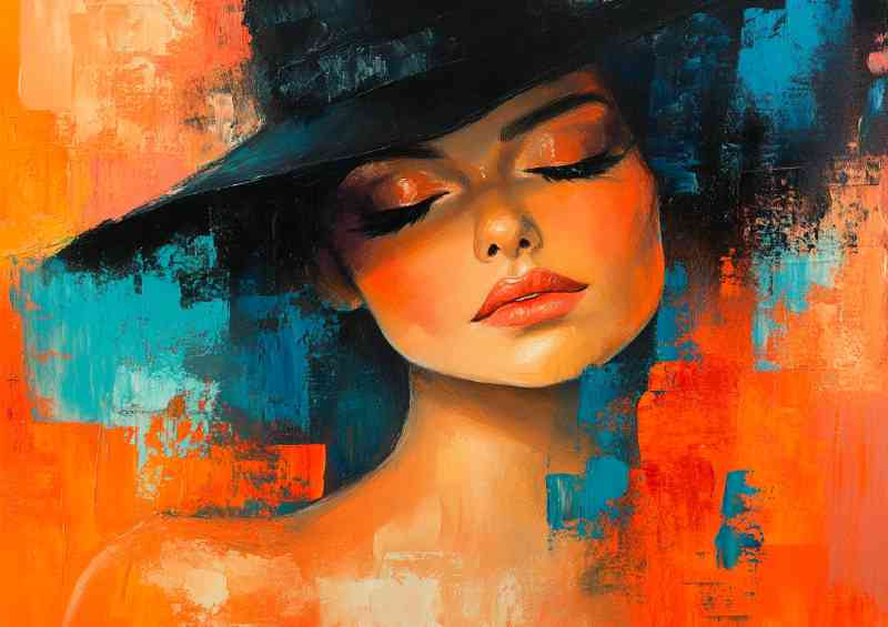 Woman in the style of an oil painting with black hat | Poster
