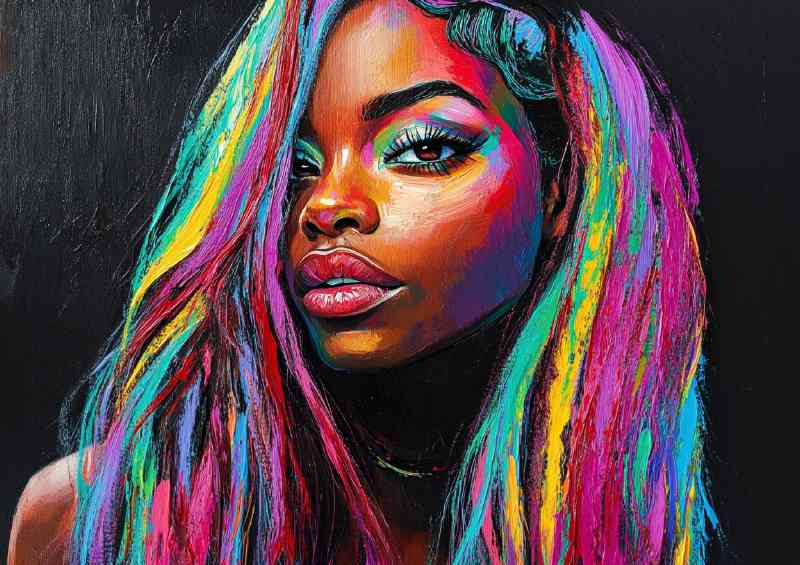 Woman with long colorful hair vibrant colors painted | Metal Poster
