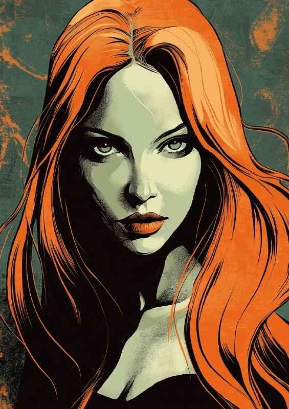 A beautiful woman with long orange hair pop art | Poster