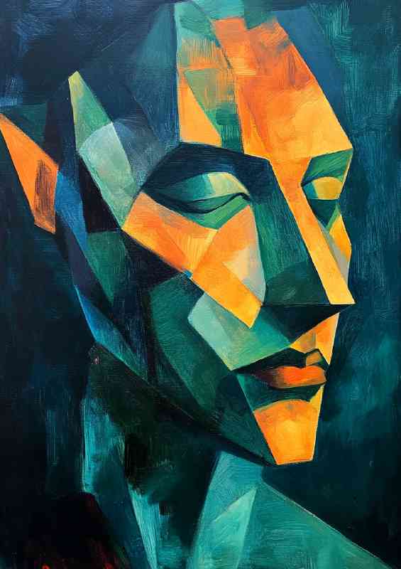 Abstract face in the style of geometric green tones | Canvas