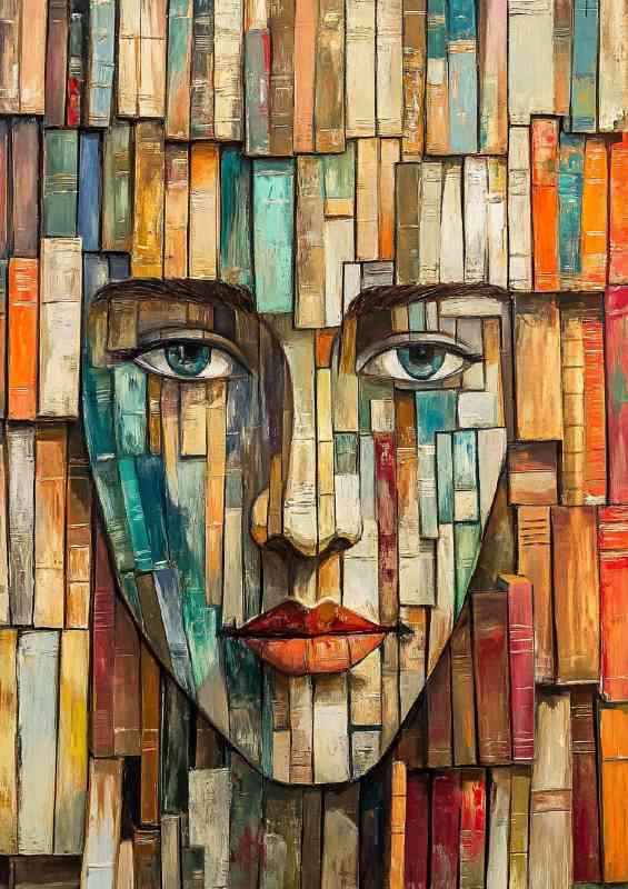 Abstract face made of books | Di-Bond