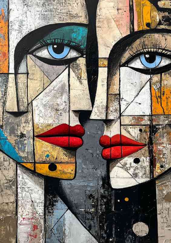Abstract painting of two faces in the style of Picass | Di-Bond