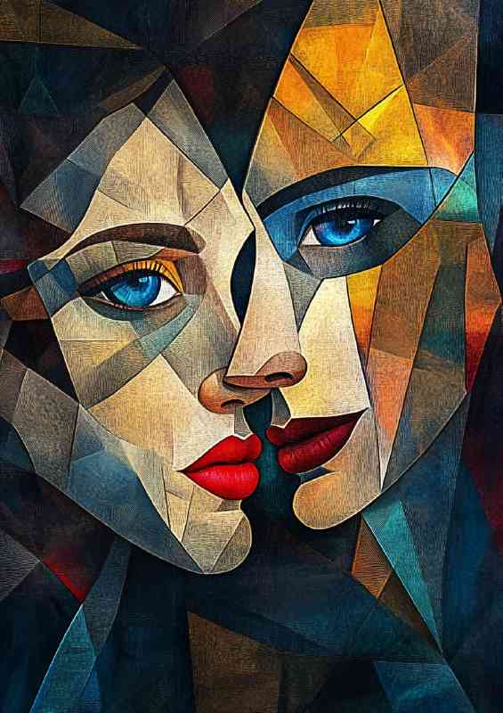 Abstract portrait of two people one with red lips | Poster