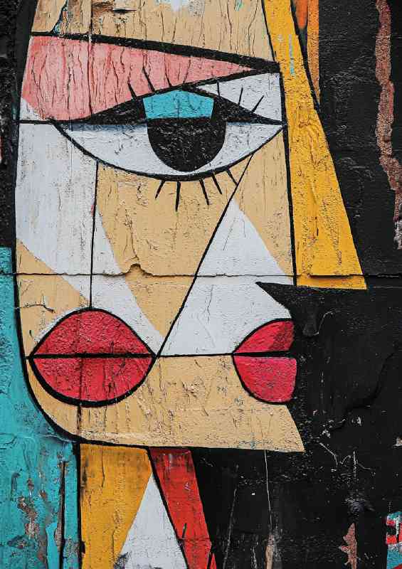 Abstract street art in the style of Picassos cubist lady face | Metal Poster