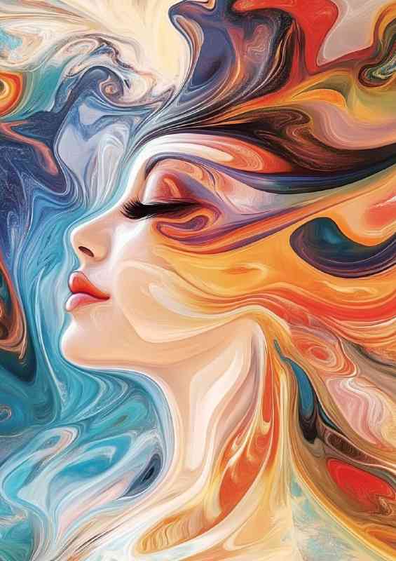 Abstract woman in the wind swirls and spirals colorful face | Poster