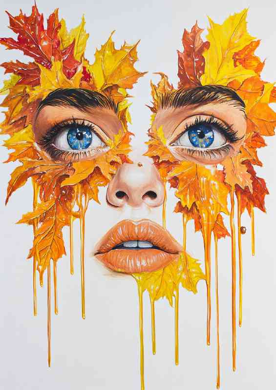 Beautiful face with two faces made of leaves | Metal Poster