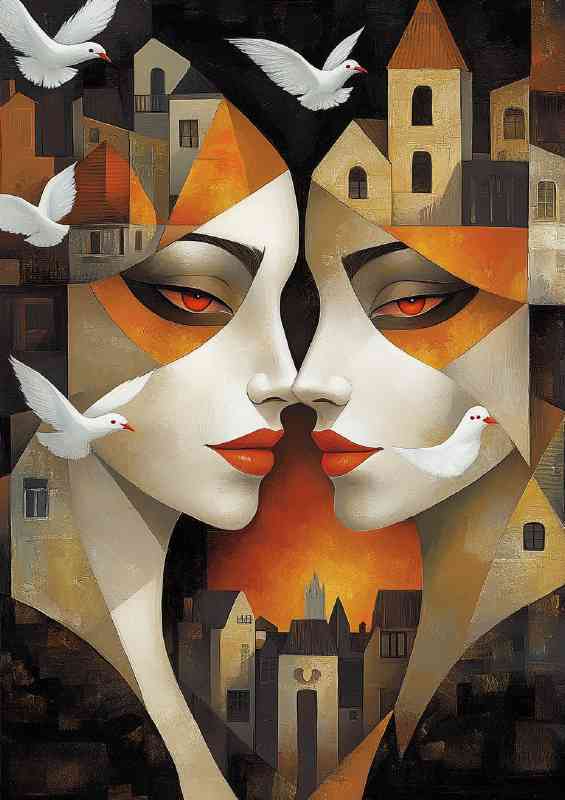 Beautiful woman in the center of a town | Metal Poster