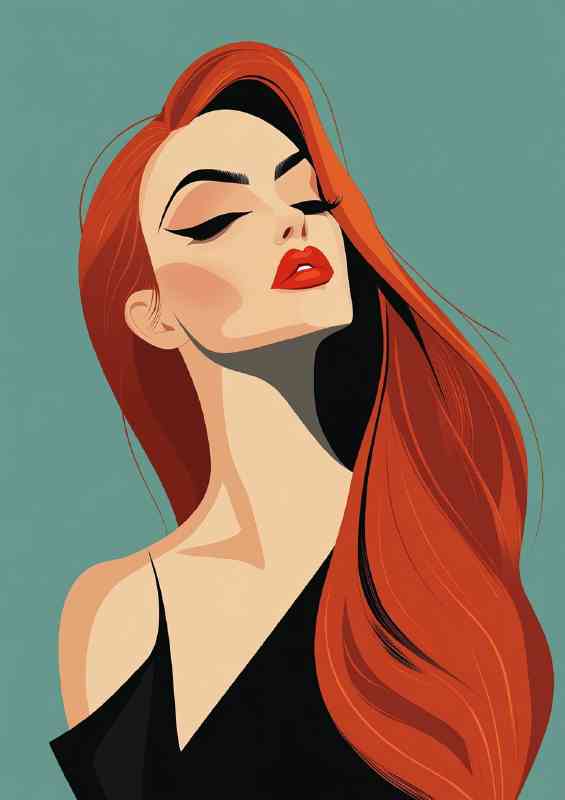 Glamorous woman with long waves red hair | Canvas