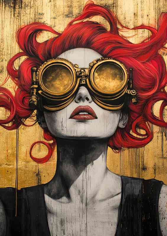 Graffiti painting of red haired woman with steampunk | Canvas