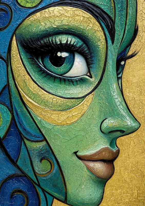 Modern abstract images of a single face close up green eyes | Metal Poster
