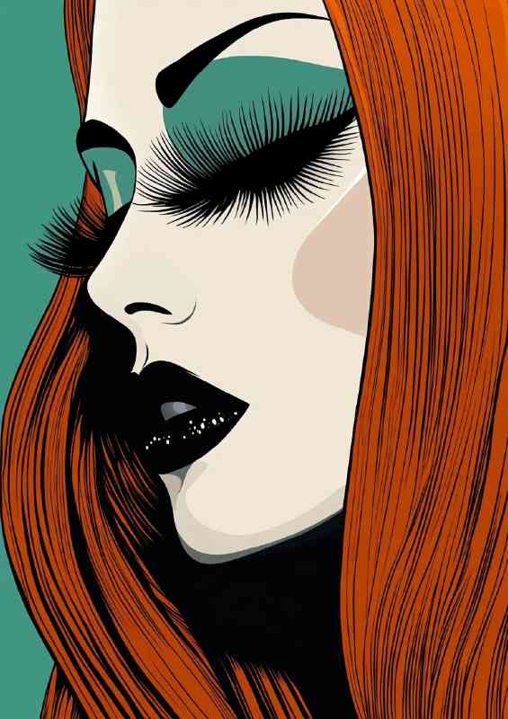 Retro illustration of a glamorous woman with long hair green shadow | Poster