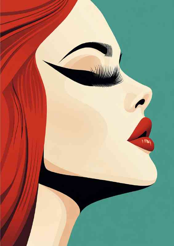 Retro illustration of a glamorous woman with long red hair big eyes | Di-Bond