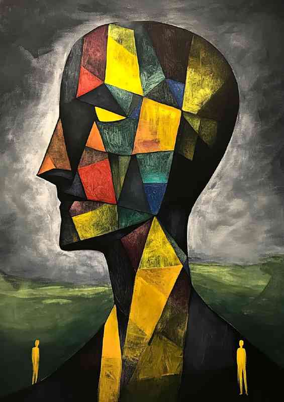 Surreal painting of a cubist head | Metal Poster