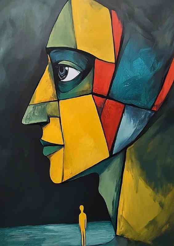 Surreal painting of a cubist head and man | Di-Bond