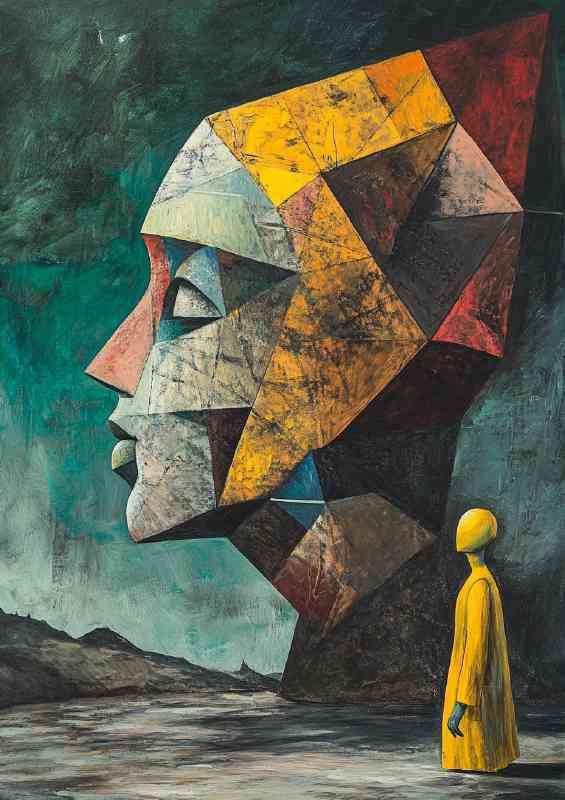 Surreal painting of a cubist head and person | Di-Bond