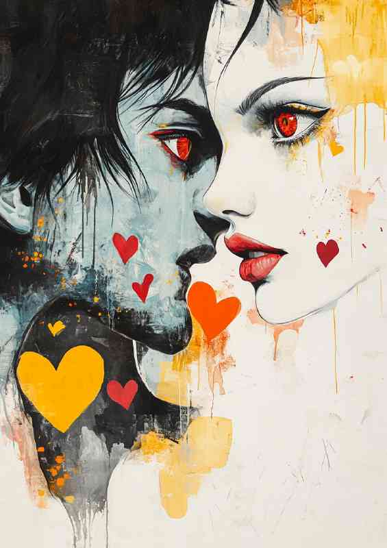 Surreal portrait of two faces lovers art | Poster