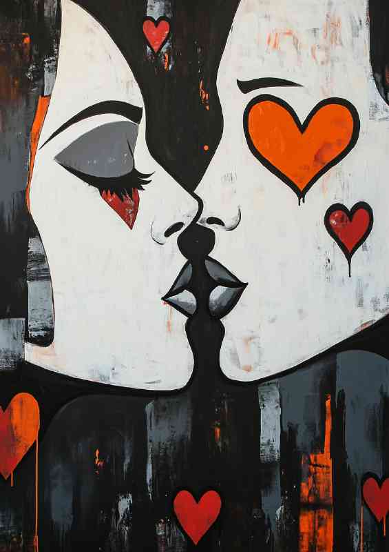 Two faces kissing one male and the other female | Di-Bond