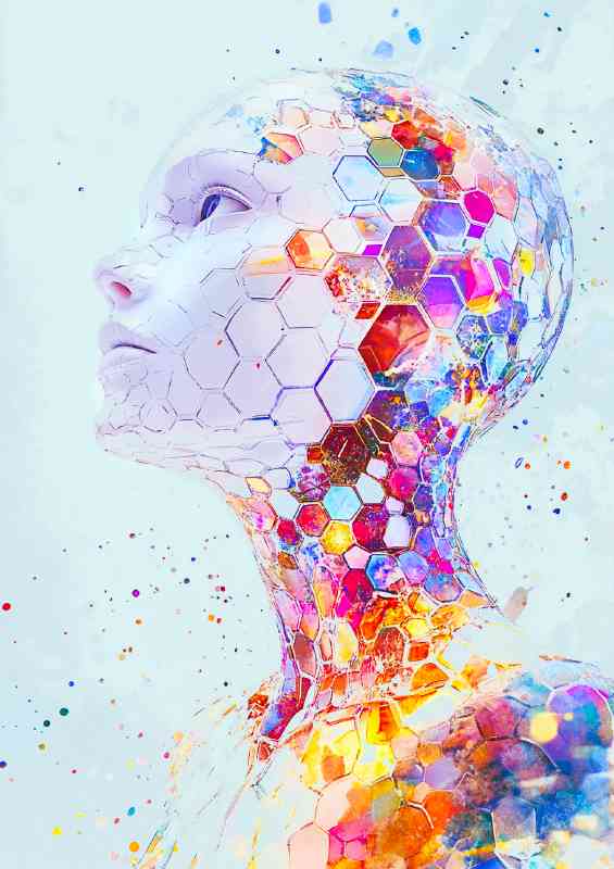Watercolor portrait of a humanoid bright robot | Di-Bond