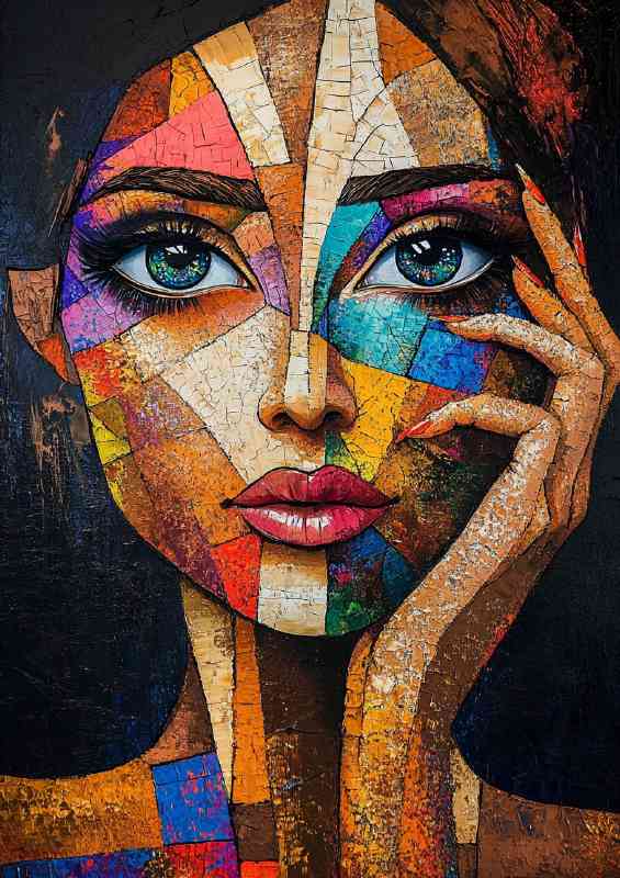 Woman with large eyes in the style of cubist | Poster