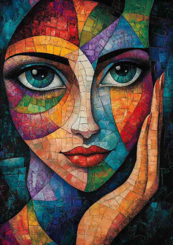 Woman with large eyes in the style of cubist colourful | Di-Bond