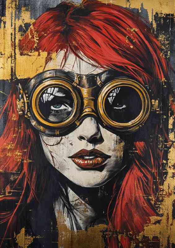 graffiti painting of red haired woman with steampunk style | Canvas