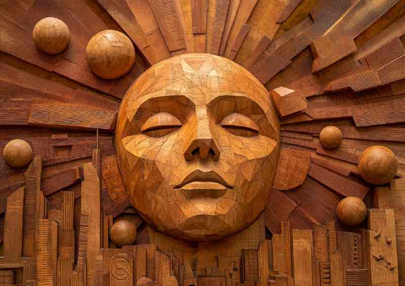Abstract Sun and Cityscape a wood carved style piece | Di-Bond