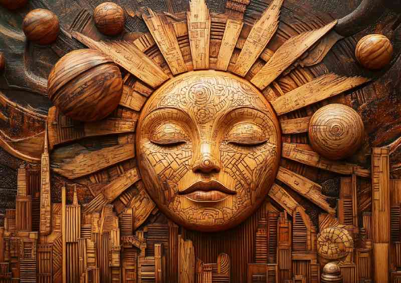 Abstract Sun and Cityscape a wood style | Canvas