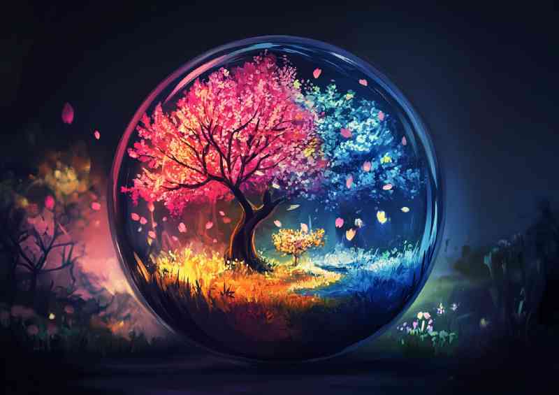 Glass sphere with an illustration of of seasons | Metal Poster