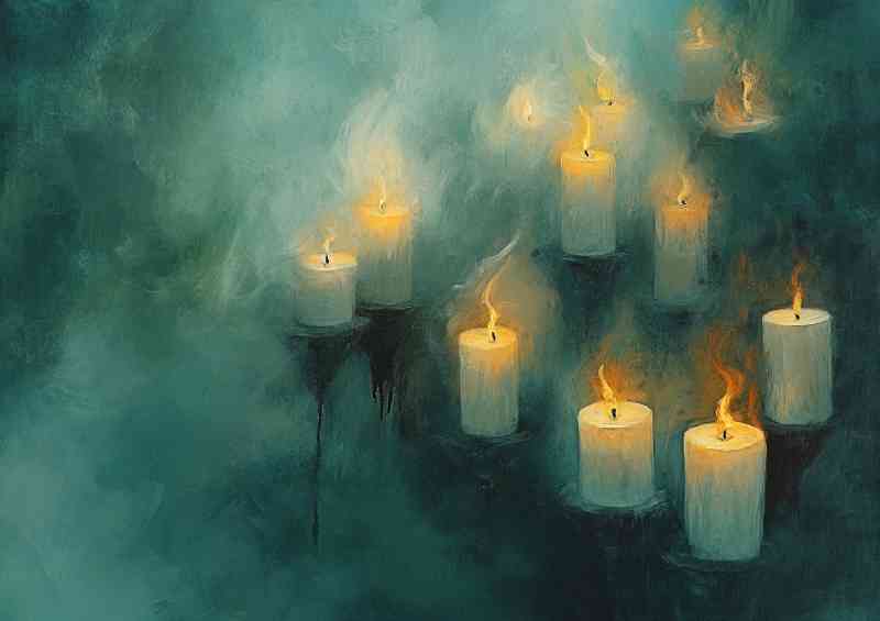 Multiple lit candles painted style | Di-Bond