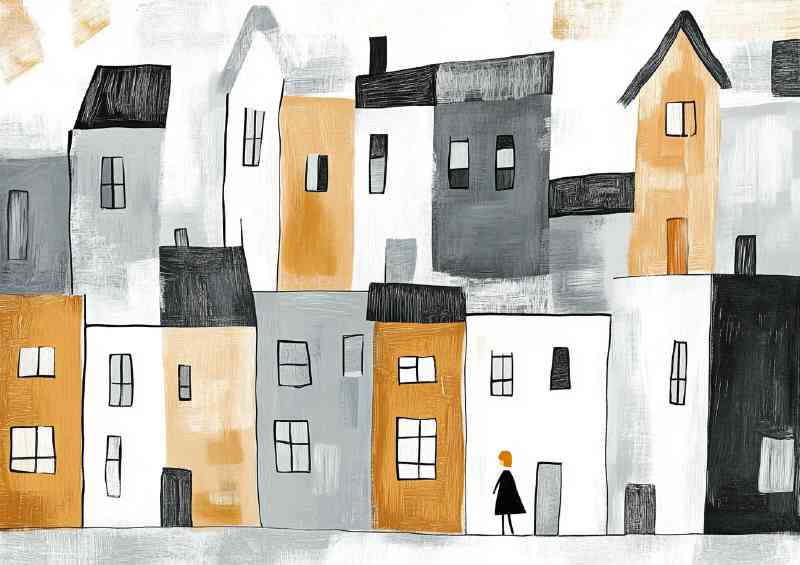 Painting of houses and buildings | Metal Poster