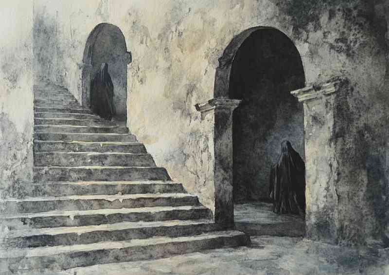 Watercolor and charcoal painting of an old stone | Di-Bond