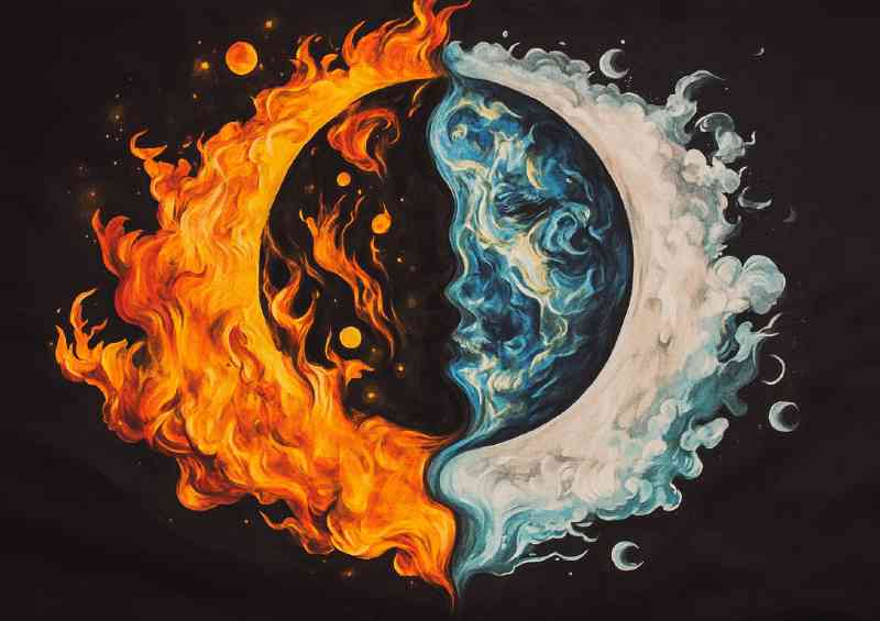 Yin and yang symbol with one side depicting fire ice | Di-Bond