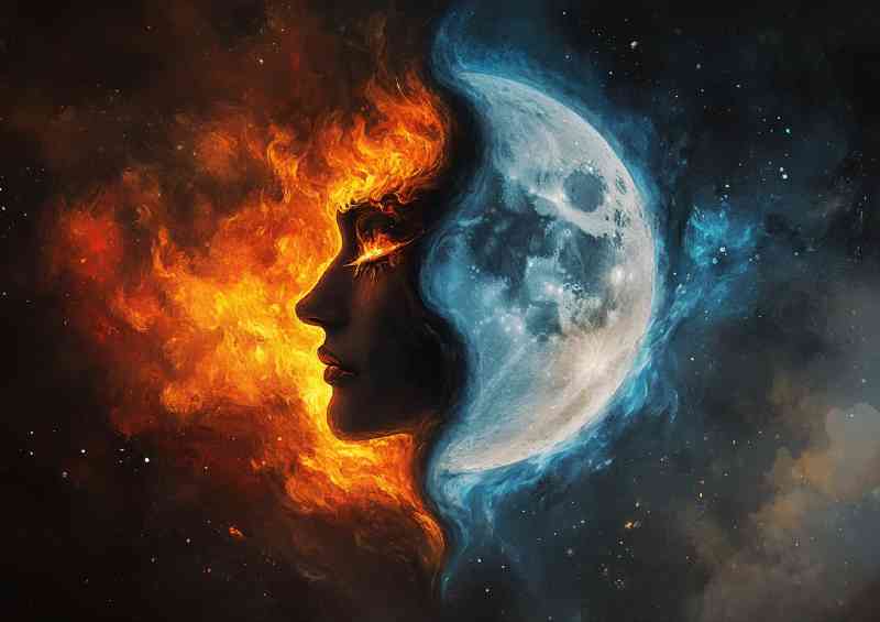 Yin and yang symbol with one side depicting the dark fire | Canvas