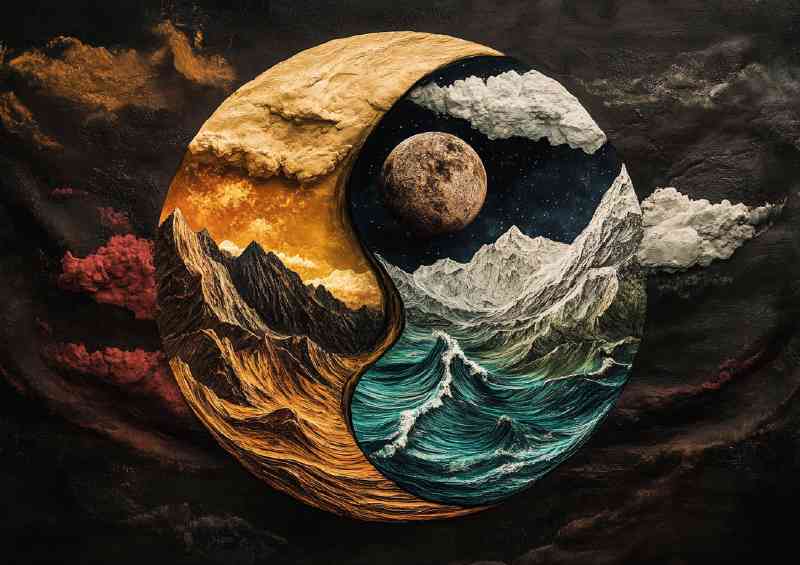 Yin yang symbol made of different elements | Metal Poster