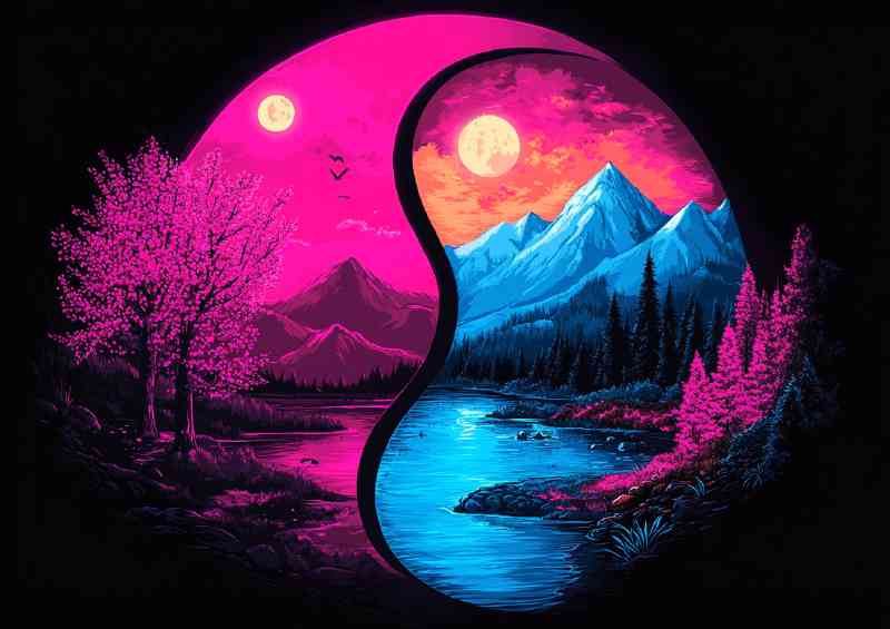 Yin yang symbol with the left side in magenta and cyan | Poster