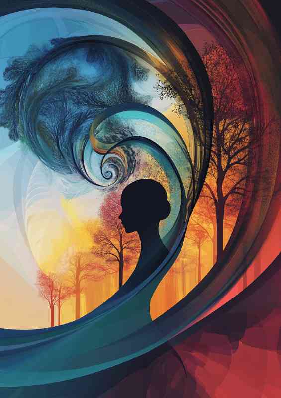 An abstract representation of the womans silhouette colour swirls | Poster