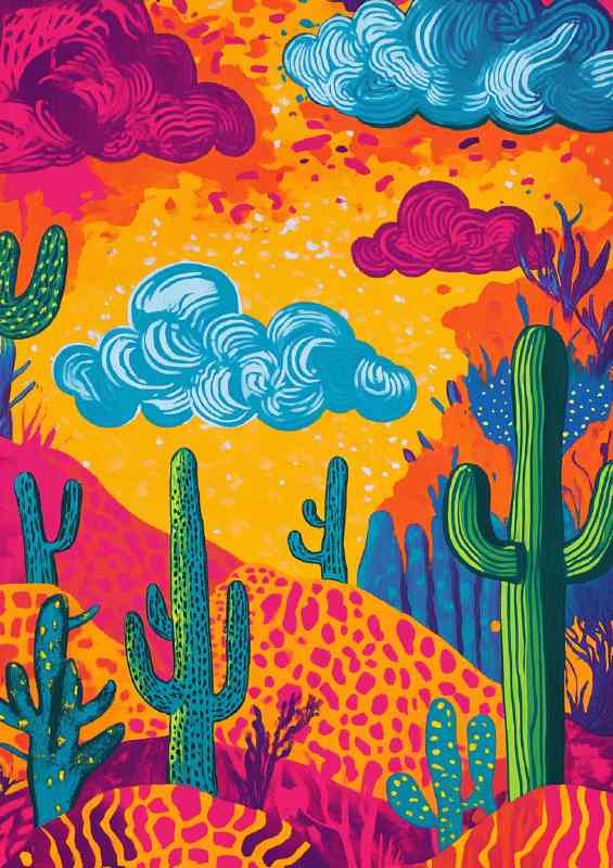 Colorful pattern of cacti clouds desert | Di-Bond