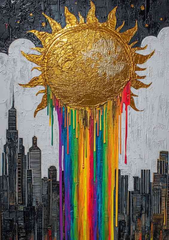 Embossed acrylic painting city sun colours | Di-Bond