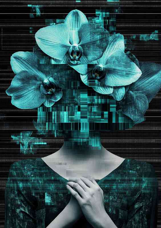 Glitch art style illustration of a woman | Metal Poster