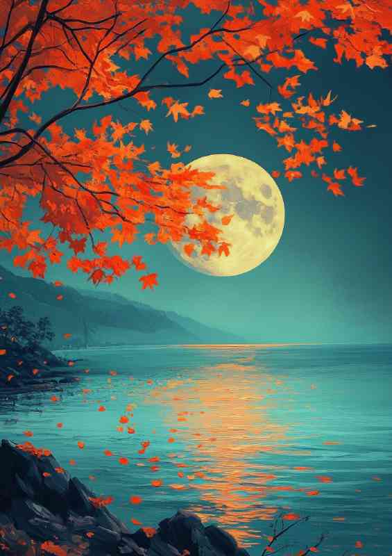 Moon shines on the turquoise sea | Poster