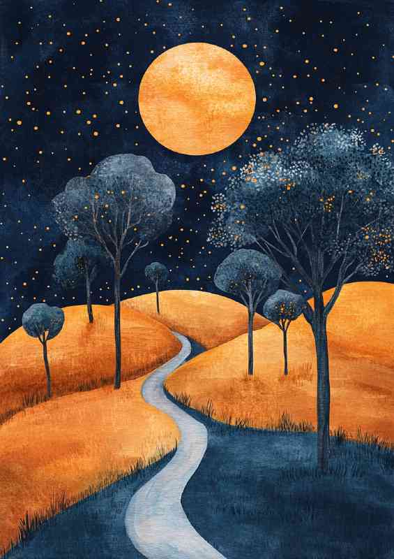 Starry night sky with the moon casting its glow | Canvas