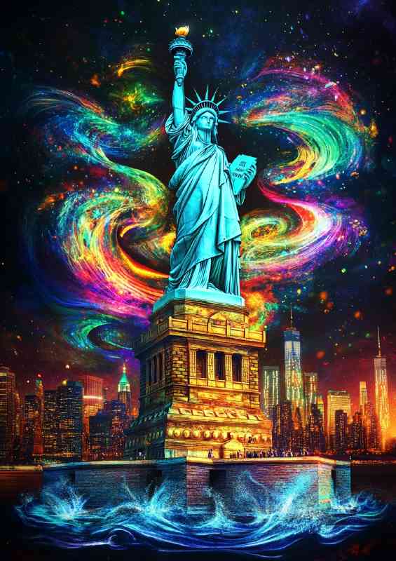 The Statue of Liberty in the style of blue and turquoise | Poster