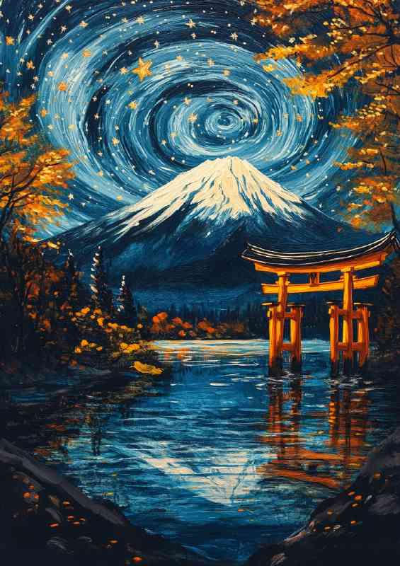 Tori gate in the water with mount fuji | Metal Poster